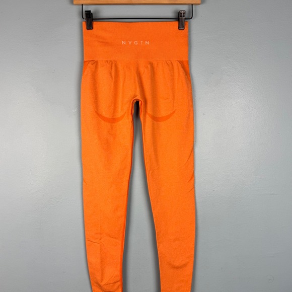 NVGTN Women's Orange Small Contour Seamless Cropped Leggings Skinny Gym Nylon - Picture 3 of 8